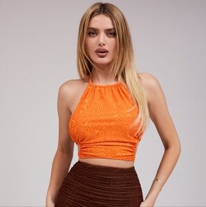 Mistress Rocks | Vacay Mode' Orange Halter Neck Crop Top
